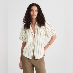 Madewell women’s Shirred Bubble-Sleeve Button-Up Shirt warm coffee Size S NWT